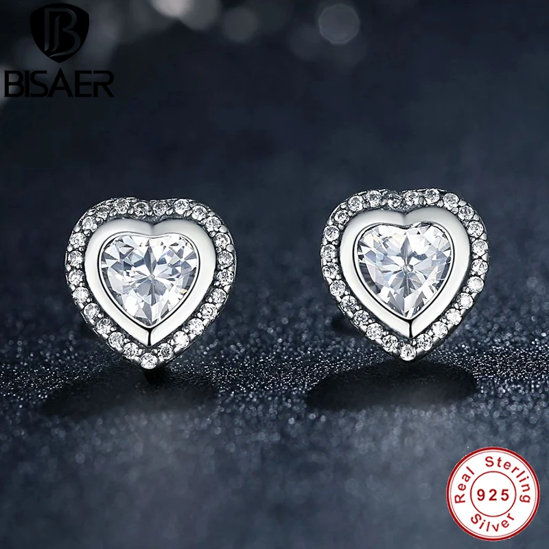 925 серебряные серьги-гвоздики в форме сердца для женщин, прозрачный кубический цирконий, серебряные ювелирные изделия для помолвки, аксессуары HJS405