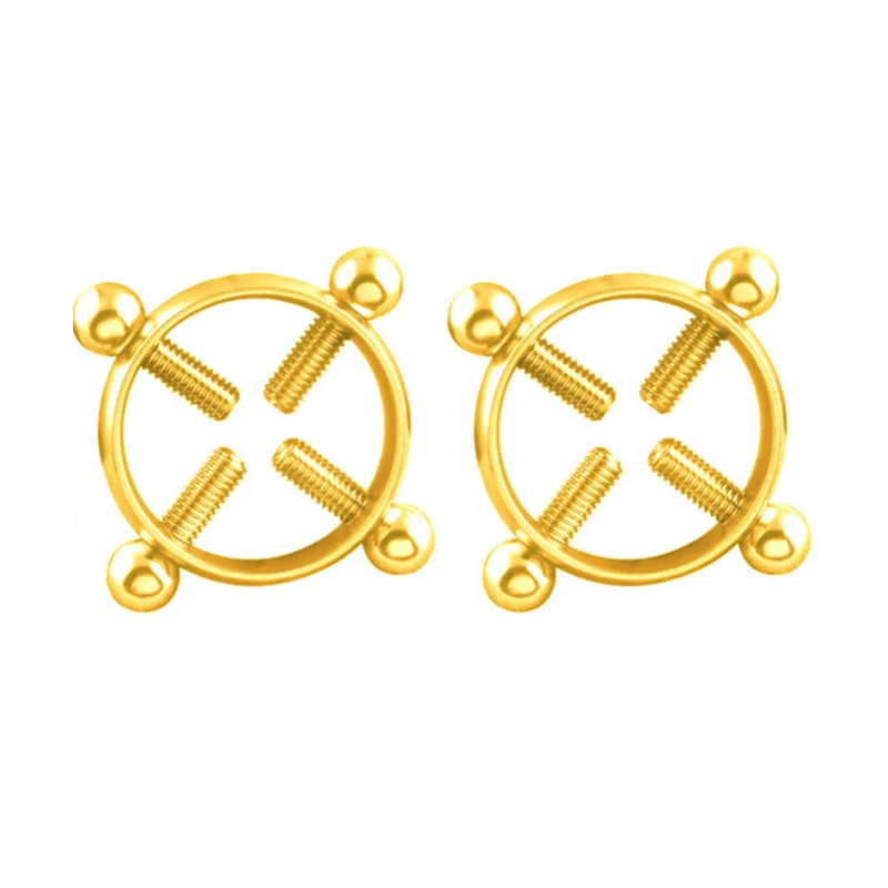 Gold-color 1 пара 2 шт из нержавеющей стали круглый без необходимости прокола кольцо, закрывающее сосок пирсинг ювелирные изделия зажимы для сосков игра для взрослых для женщин - Metal color: Gold-color