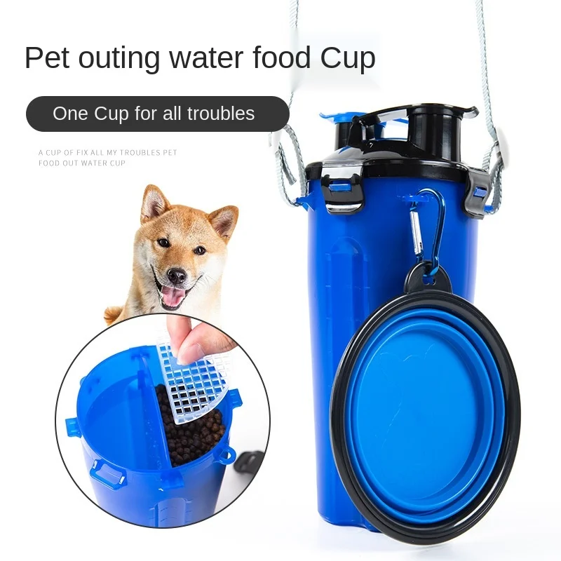 Botella de agua portátil para perros y gatos, alimentador de perros, contenedor de comida, tazón de comida, juego de viaje