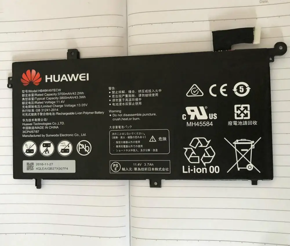 Новая Оригинальная батарея для huawei MateBook D HB46K497ECW 11,4 V 42.2WH