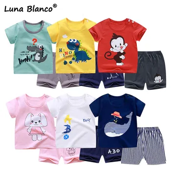 

2pcs/sets 6M-6Y Unisex Summer Pajamas Children's Sets short sleeve cottonT-shirt Pants for toddler boy clothes Girls Kids Suits
