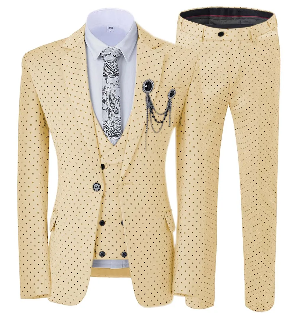 Мужские костюмы с волнистыми точками из трех частей, мужские вечерние костюмы, повседневные деловые костюмы для путешествий на свадьбу(Блейзер+ жилет+ брюки - Цвет: champagne