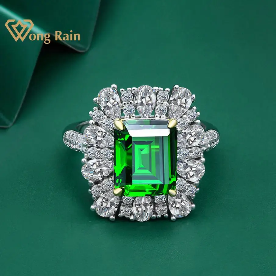 Wong Rain 100% 925 Sterling Silver Created Moissanite Emerald Gemstone Diamonds Wedding Engagement Ring Fine Jewelry Wholesale Wong Rain 100% 925 Sterling Silver Created Moissanite Emerald Gemstone Diamonds Wedding Engagement Ring Fine Jewelry Wholesale