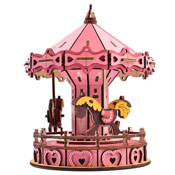

DIY Wooden 3D Carousel Puzzles Assembly Model Art Crafts Education Toy Gift