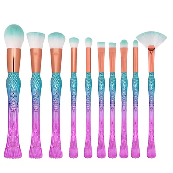 

Hot Sell 10Pcs\Set Brushes Set Soft Nylon Hair Cosmetics Brushes Powder Foundation Flat Eyeshadow Lip Face Brush Tools