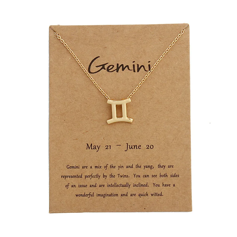 12 Созвездие ожерелье Знак зодиака ожерелье с картой ожерелье с подвеской открытка подарок на день рождения для женщин девушек - Окраска металла: Gemini