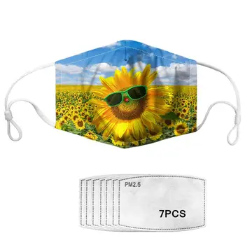 

INSTANTARTS 3D Floral Sunflower Print Mouth Mask Dust Proof Adjustable Adult Masks with 7pcs Filter Paper Ourdoor Mascaras 2020