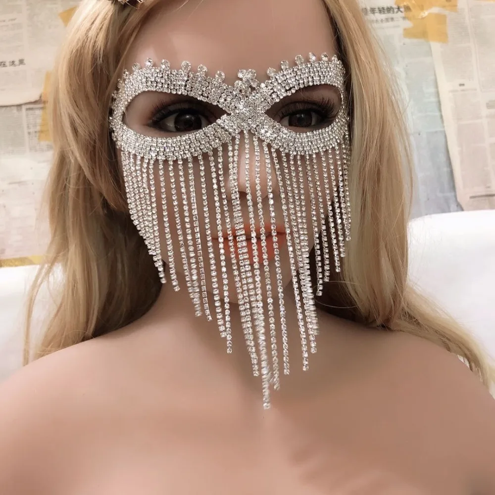 

Fashion mysterious shining Rhinestone masquerade, Halloween party, prom, nightclub accessories, headchain, sexy tassel mask