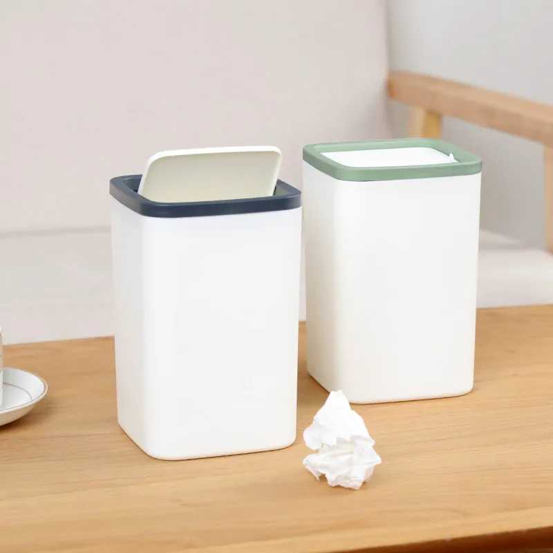 

Simple desktop trash can mini trash can with cover square plastic creative trash can home storage supplies WF903302