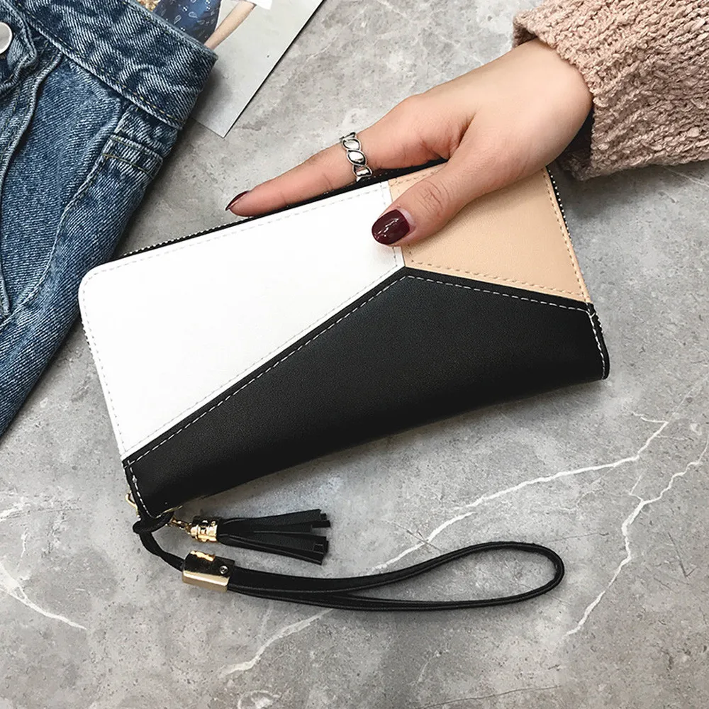 Fashion Wallet Women Tassel Heart Simple Zipper Purses Long Purse Section Clutch Wallet Soft PU Leather Money Bag Dropship