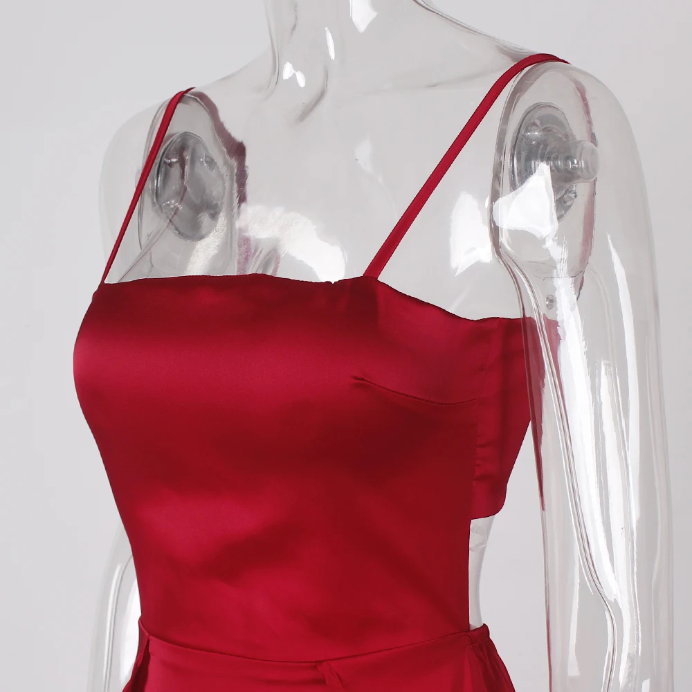 Backless Satin Lange Satin Kleid BOGEN straps Lace Up Sommer Sexy Kleid Doppel Schlitze Grün Rot Robe – Detail 14