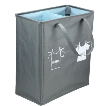 

2 PCS / LOT Korean Style Folding Dirty Clothes Big Laundry Basket Double Section Storage Laundry Hamper Toy Basket