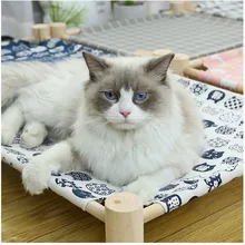 Houten Canvas Kat Bed Huis Kat Hangmatten Verhoogde Vochtbestendig Bed Voor Katten Kleine Honden Puppy Hangmatten Duurzaam Pet huis Supplies