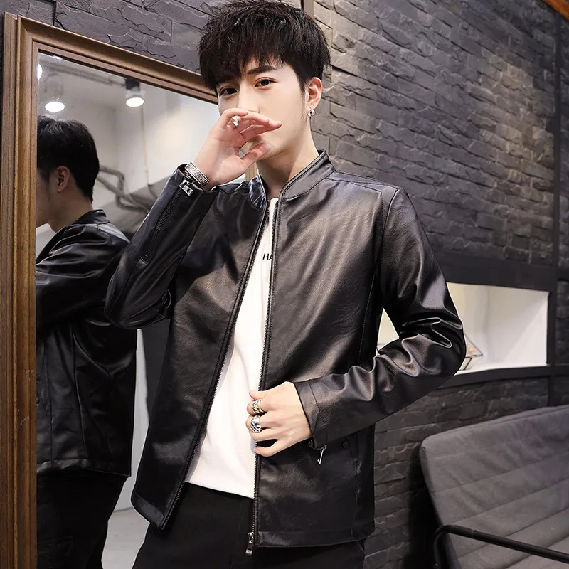 

Leather Jacket Men's 2019 Spring New Style Korean-style Slim Fit Spring And Autumn Leather Coat Jackets PU Coat Men'S Wear Trend