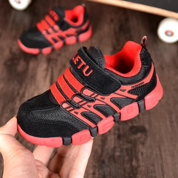 

Children Genuine Leather Sports Shoes Boys Girls Breathable Mesh Sneakers Fashion Kid Spring Shoes Size 26 to size 37
