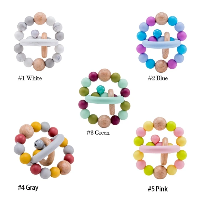 Silicone Baby Rattle Little Hand Bell Ball Rattle Mobile Toy Wood Teether Tiny Rod Infant Intelligence Grasping Nursing Gift Toy 2