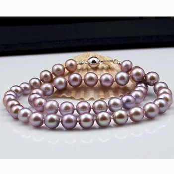 

luxury FREE shipping purple freshwater pearl necklace 9-10mm round AAA FINE JEWELRY