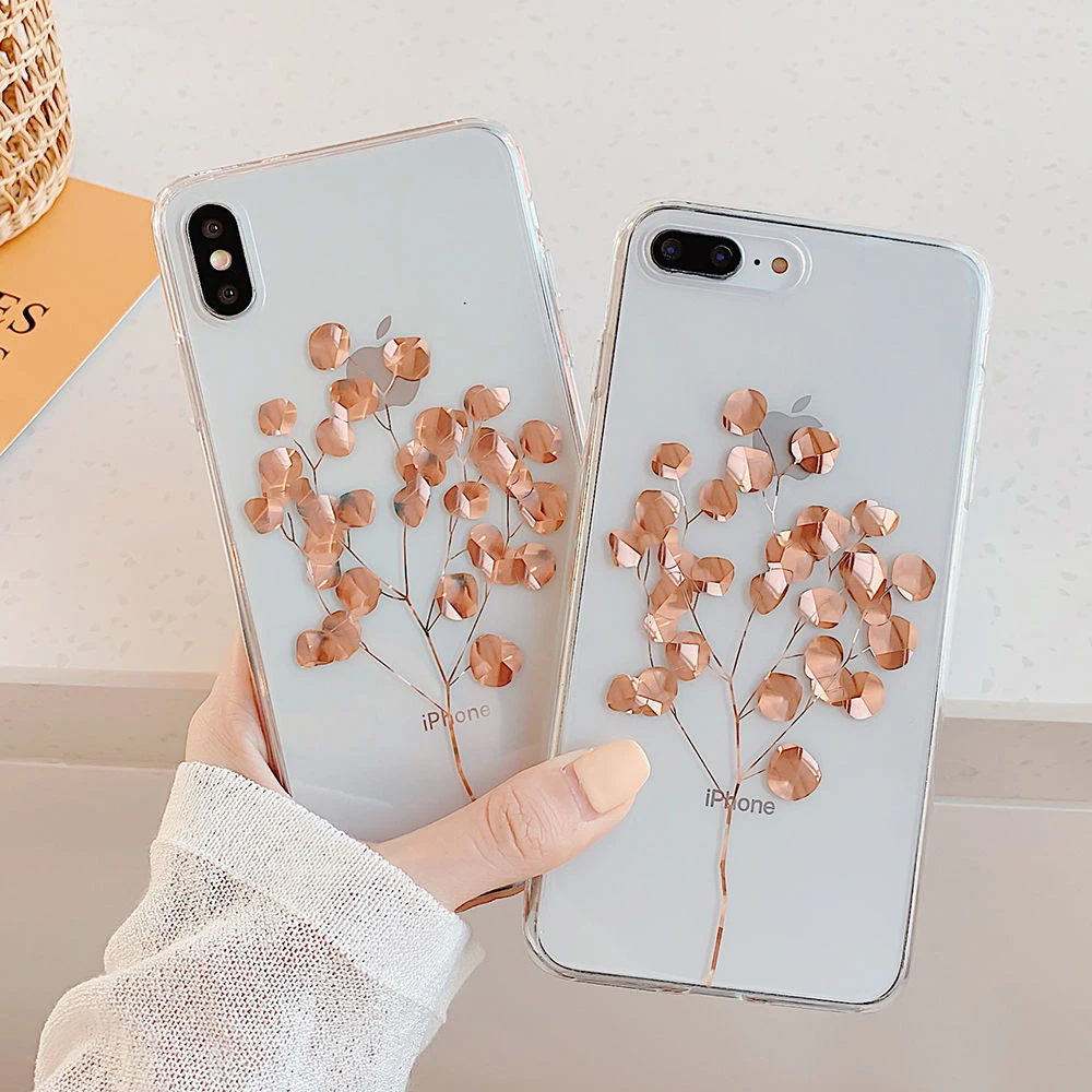 Прозрачные чехлы для iPhone XR X XS Max 11 8 7 Plus с покрытием из розового золота