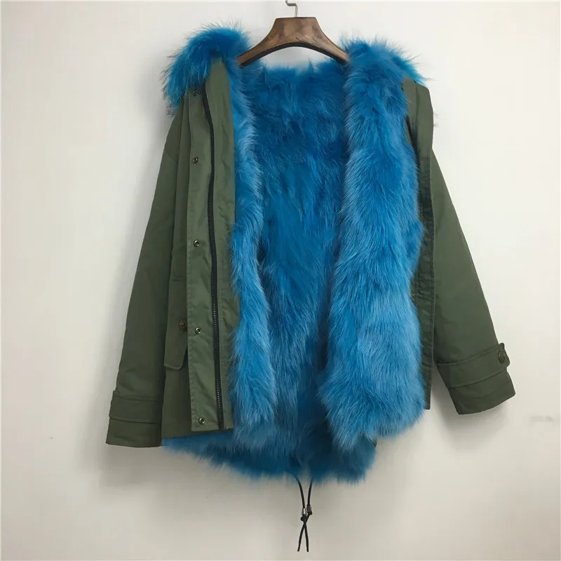 long puffer jacket Army-green raccoon fur collar 2019 new arrival parka real peacock blue fox fur women winter slim jacket down coats