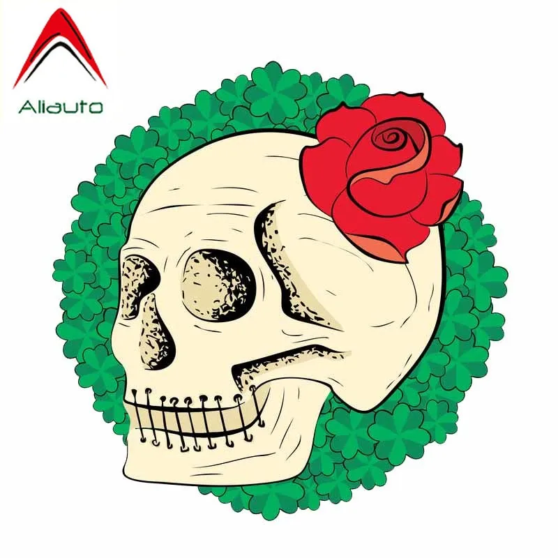 

Aliauto Personality Colored Car Sticker Creative Green Skull with Rose Motorcycles Automobile Accessories Vinyl,13cm*13cm