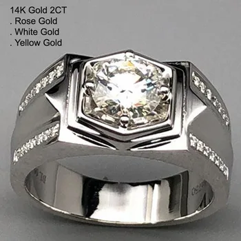 

14K White Gold 2 Carat Moissanite Diamond Ring Men Round Classic Trendy Wedding Party Engagement Anniversary Ring 2 Ct D Color