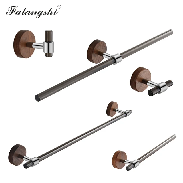 อุปกรณ์ห้องน้ําชุดวอลนัทอะคริลิคผ้าเช็ดตัวเดี่ยว Chrome แขวนผ้าเช็ดตัว Robe Hooks ผู้ถือกระดาษห้องน้ําติดผนัง WB8869 1