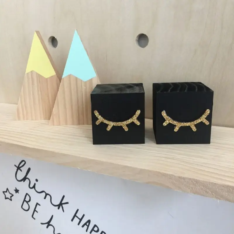 Baby Baby Photography Decoration Props Pink Glitter Eyelashes Solid Wood Square Ornaments Children Room Fashion Soft Assembly