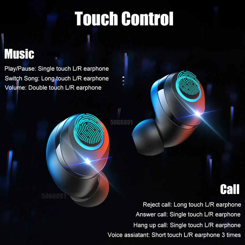 Wireless Bluetooth Earphone With Microphone Touch Control Bluetooth Headphone Noise Cancelling Handsfree Call Wireless Headsets