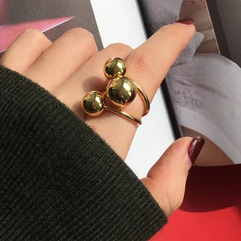 

Punk Geometrical Gold Silver Color Varisized Triple Ball Big Ring for Women Statement Exaggerated Metal Rings Party Jewelry