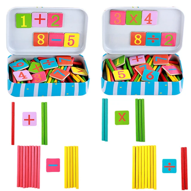 Montessori Math Toy Magnetic Iron Box Clock Geometry Cognition Number Calculate Game Mathematics Counting Sticks Early Education 4