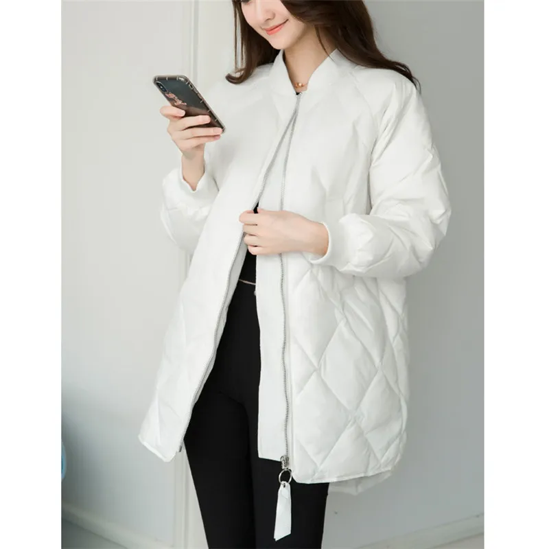 

2023 Autumn Winter Women Casual Loose Baseball Coat Slim Warm Thicken White Duck Down Jacket Parka Female Long Down Outwears