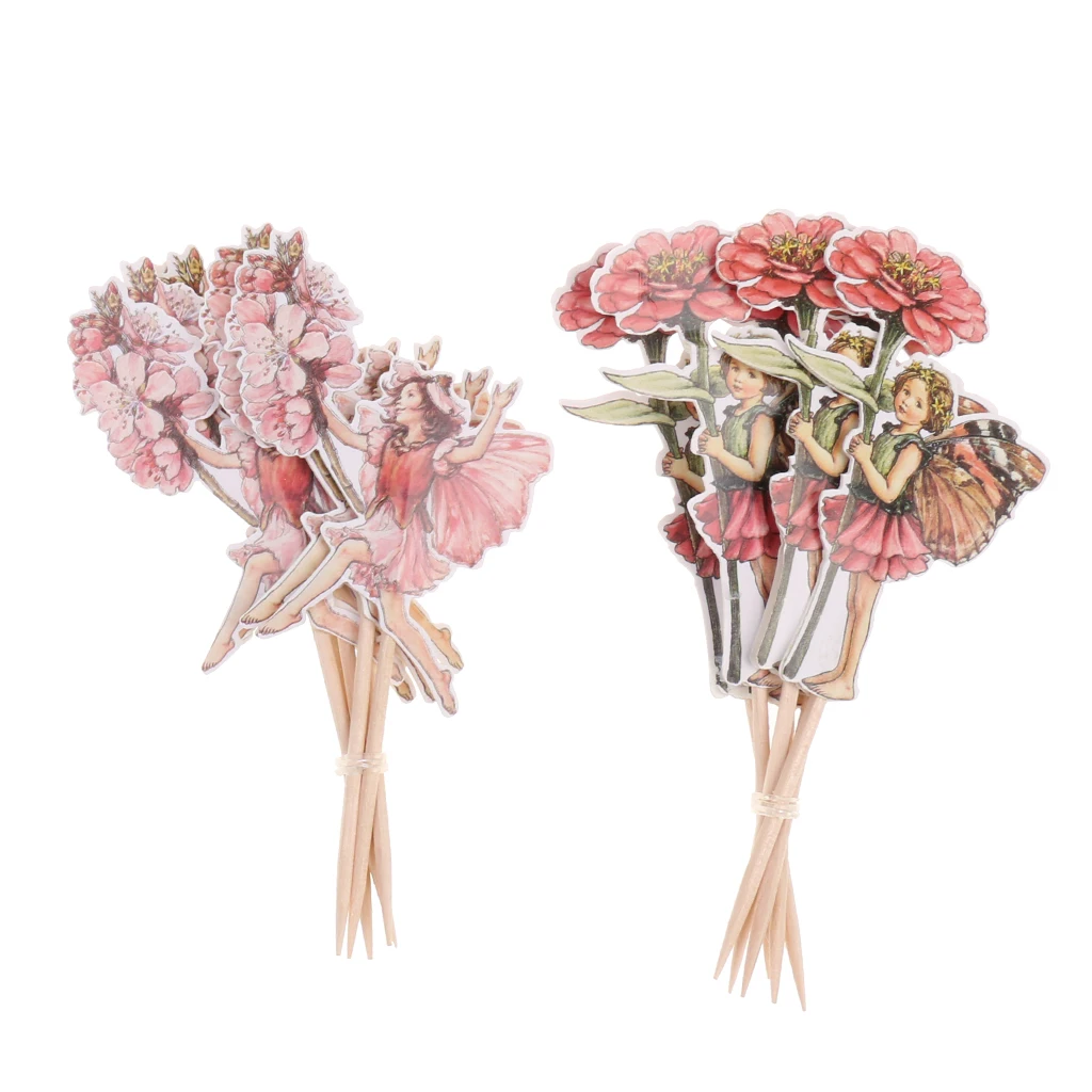 24 Pieces Flower Fairy Pixie Cupcake Cake Topper Pick Party Cake Decor