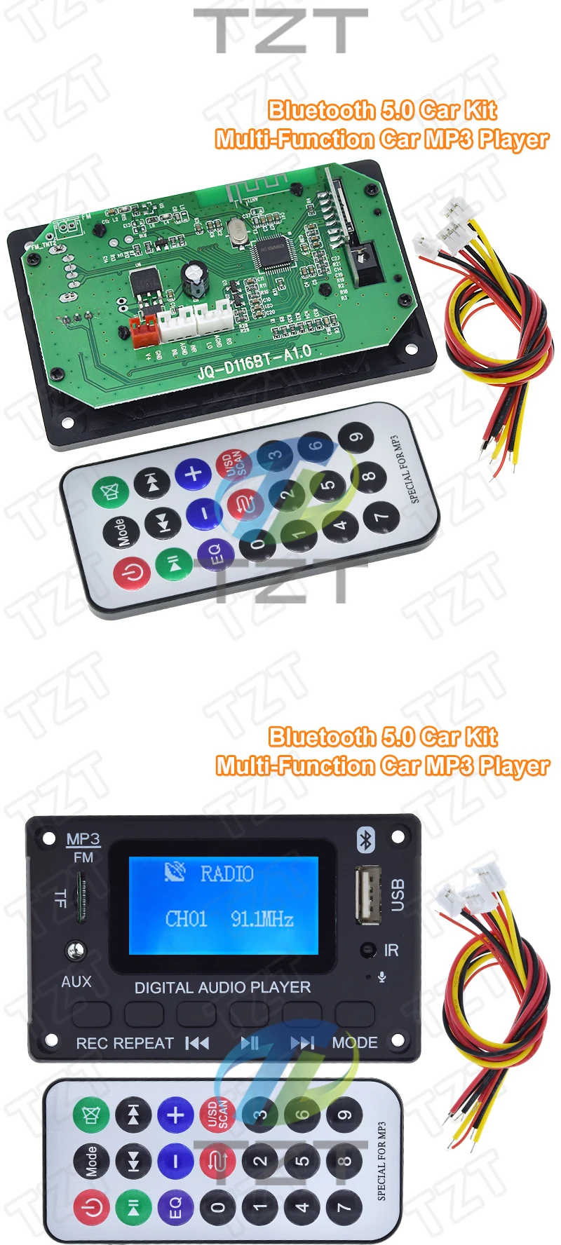 Tzt dc 5v 12v mp3 decoder board wma decodierung mp3 player bluetooth 5,0 audio modul unterstützung wma wav tf usb fm radio freihändig anruf – Detail 6