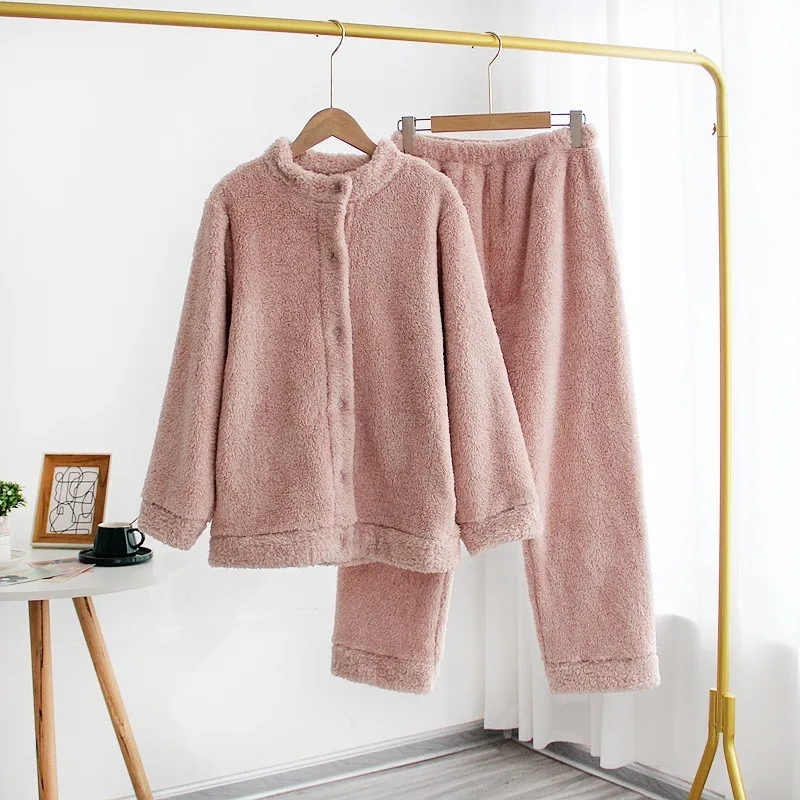 

Pajama Woman Winter Flannel Couple Pajamas Plus Velvet Thickening To Keep Warm XL Sleepwear Men and Women Coral Fleece Homewear