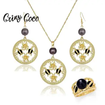 

Hawaiian Gold Tortoise Necklace Sets Earrings Fashion Polynesian Ring Pearl Frangipani Jewelry Sets for Women Jewellery Set New