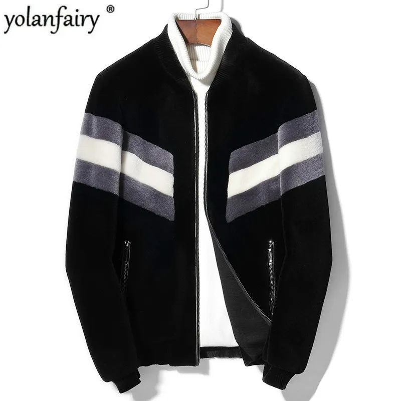 

Real Fur Coat Men Autumn Winter Sheep Shearing 100% Wool Coats Bomber Jacket Korean Plus Size Erkek Mont 2020 MG-1800105 KJ3584