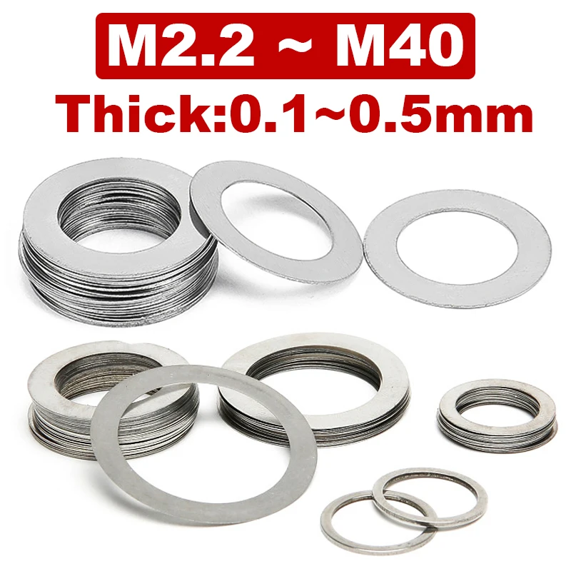 Stainless Steel Washers 0.1 0.2 0.3 0.5mm Ultra Thin Flat Washer Adjusting Flat Gasket Thick Ultra Thin Shim Din988 M2~M40 10Pcs stainless steel washers washer gasket set washer gasket