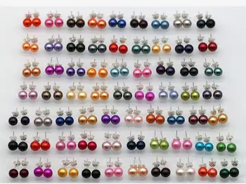 

Best sale !!! SS 925 Sliver Pearl studs 66 colors Earrings round freshwater pearls 6-8mm 10/30/50 pairs popular pearl live