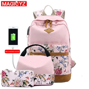 

Waterproof Nylon Backpack for Women Floral printing Travel Backpacks Set Kids School Bag for Teenage Girls Bookbag Mochilas