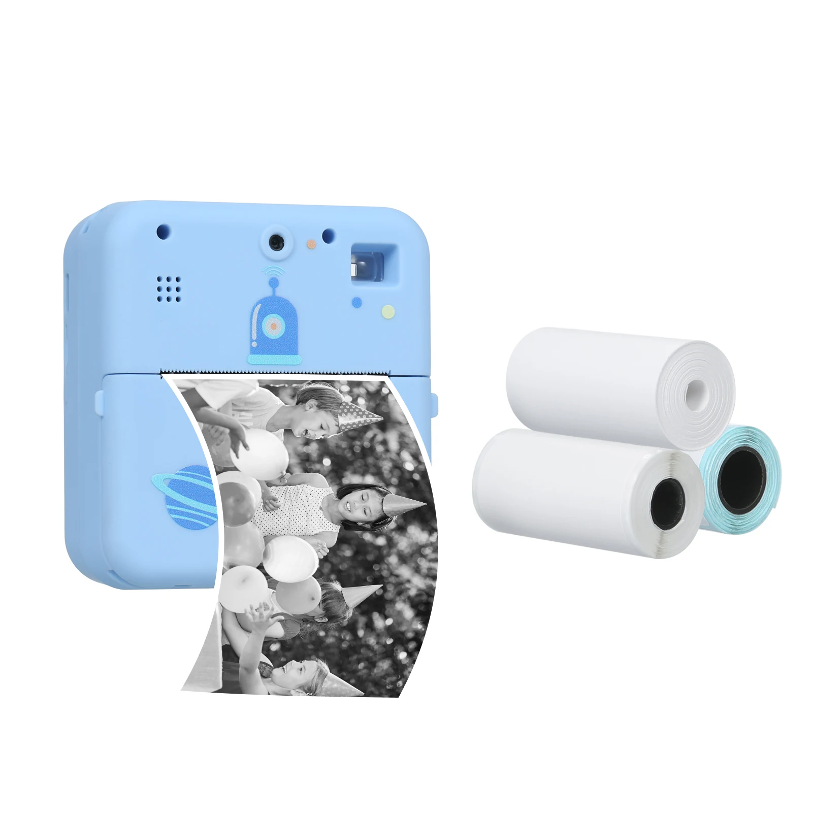 Mini Photo Printer 1080P Instant Print Camera Wireless Thermal Label Printer with 3 Roll Printer Paper for List Memo Kids Gift