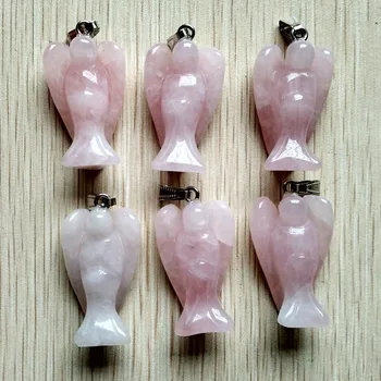 

Natural Stone Pendant Wholesale 6pcs/lot Fashion Natural Stone Pink Color Angel Pendants Charms For Necklace Making Jewelry