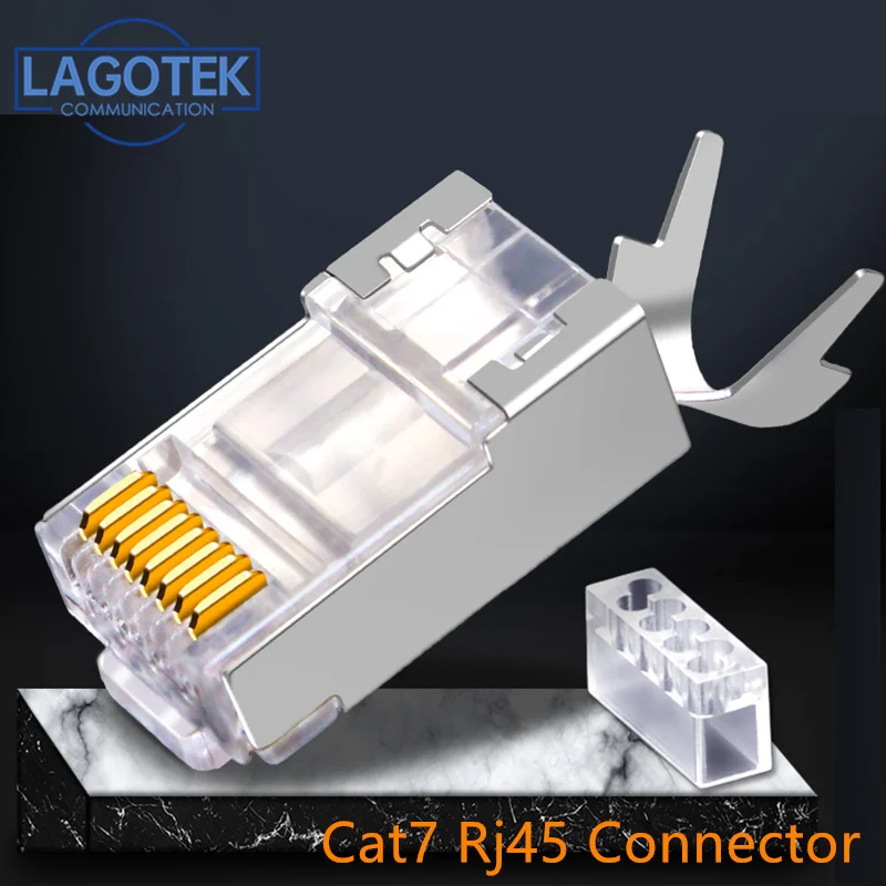 50 шт./лот RJ45 коннектор сетевой Кабельный разъем Cat6a Cat7 штекер Экранированный FTP 8P8C