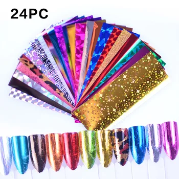 

Fashion 24Pcs/Set Nail Sticker Starry Sky Laser Nail Foil Set Transparent Holographic Nail Art Transfer Sticker Decoration DIY