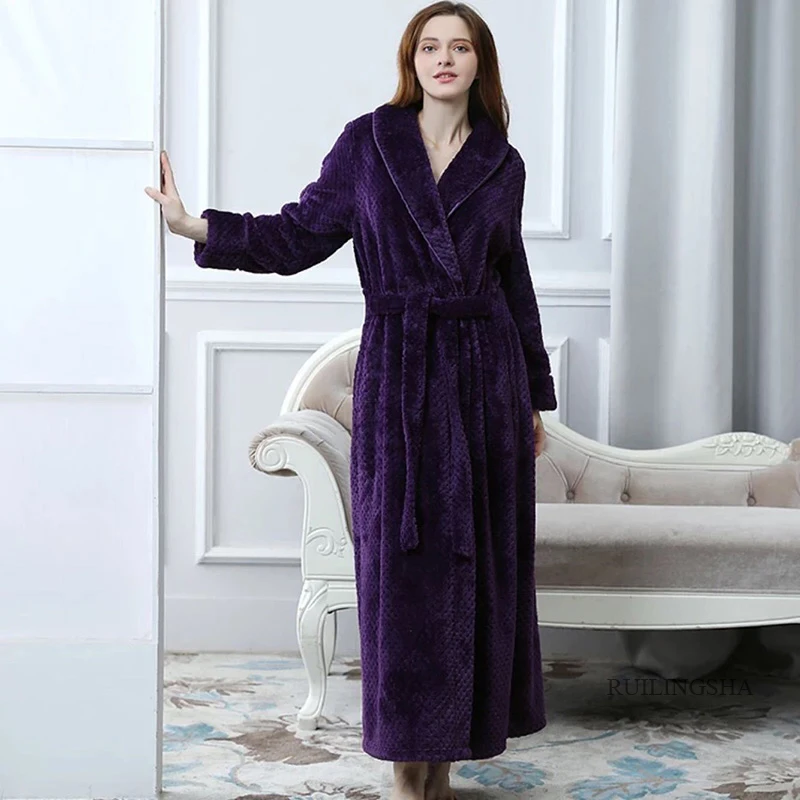 Women Winter Bathroom Coral Fleece Bath Robe Flannel Warm Bathrobe Pajamas Body Spa Bath Gown Serviette De Bain Toalha De Banho