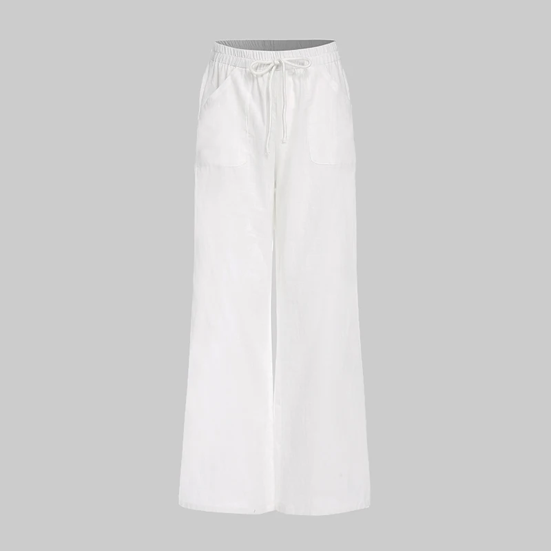 Повседневные длинные женские широкие брюки, модные женские винтажные Панталоны с эластичной резинкой на талии размера плюс - Цвет: Белый