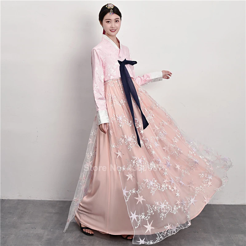 Многоцветный Традиционный корейский Костюм-ханбок Азиатский Ретро Модный дворец Необычные кимоно цветочный принт сценическое платье комплект с топом и юбкой - Цвет: Color7