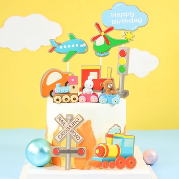 

Cakelove Bling Train Plane Sign Cake Topper Happy Birthday Rabbit Train Decorations Children's Day Party Supplies Baking Gifts