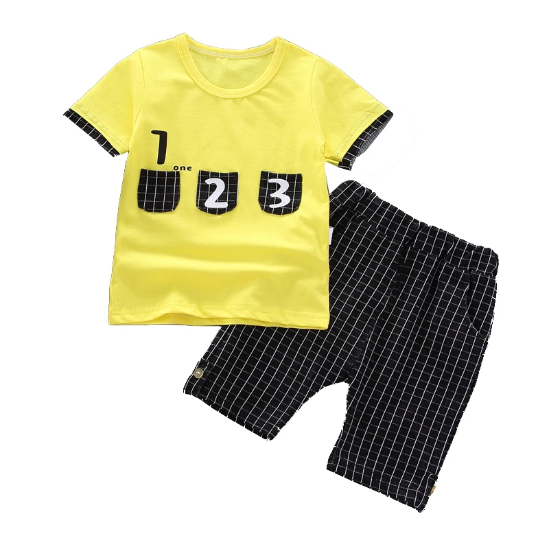 

Boys Clothing Children Summer Boys Clothes Cartoon Kids Boy Clothing Set T-shit+Plaid Pants Cotton
