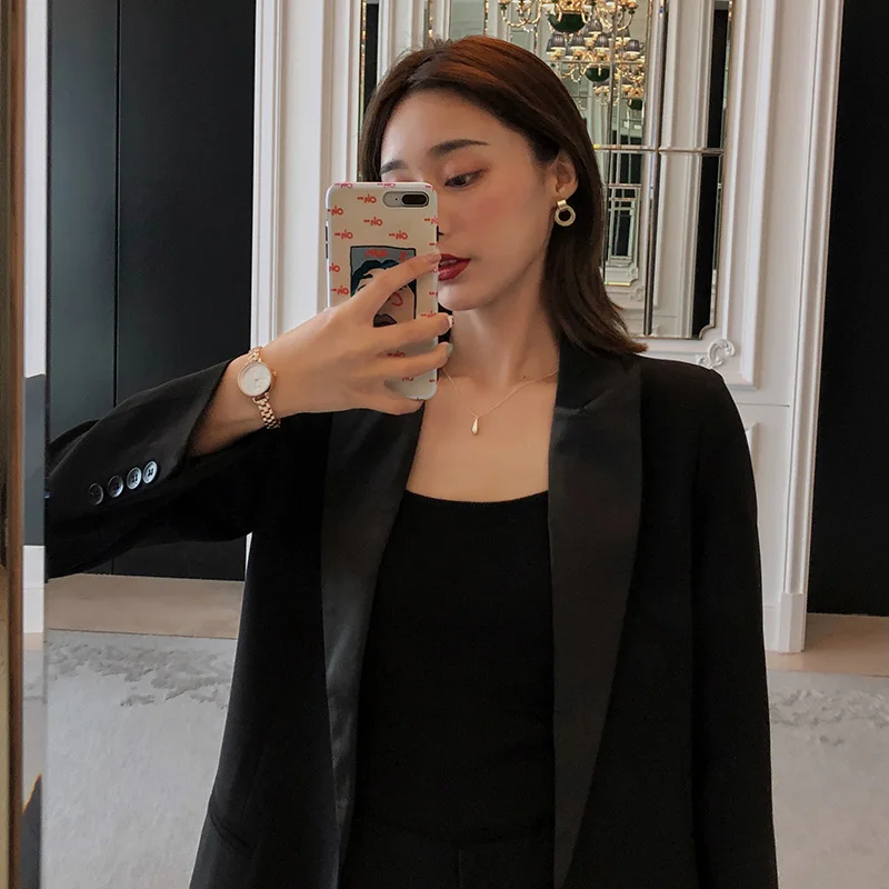 Solid Long Black Women Jacket and Blazer Female Notched Collar Asymmetrical Chic Ladies Blazers feminino coat plus size