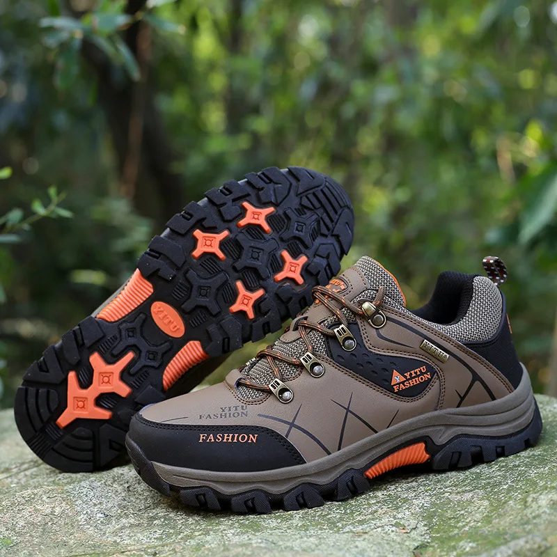 Autumn And Winter Male Hiking Shoes Low-top Shoes Waterproof Collision Running Mountaineering Hunting Rubber Sole Lace-up Shoes